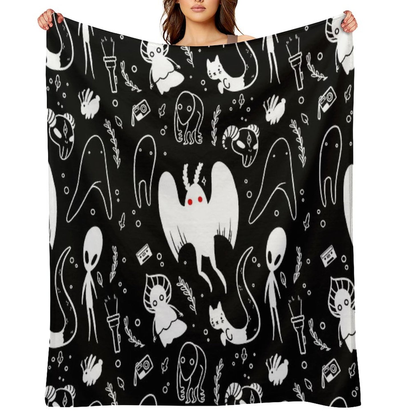 Cryptids in Black Throw Blanket