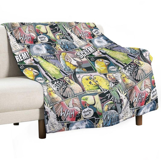 Parrots Comic Style Throw Blanket