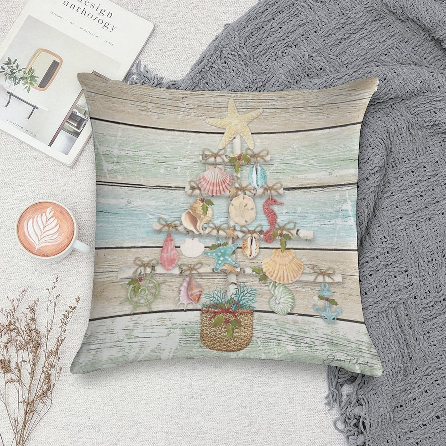 Coastal Christmas A Soft Hidden Zipper Throw Pillow