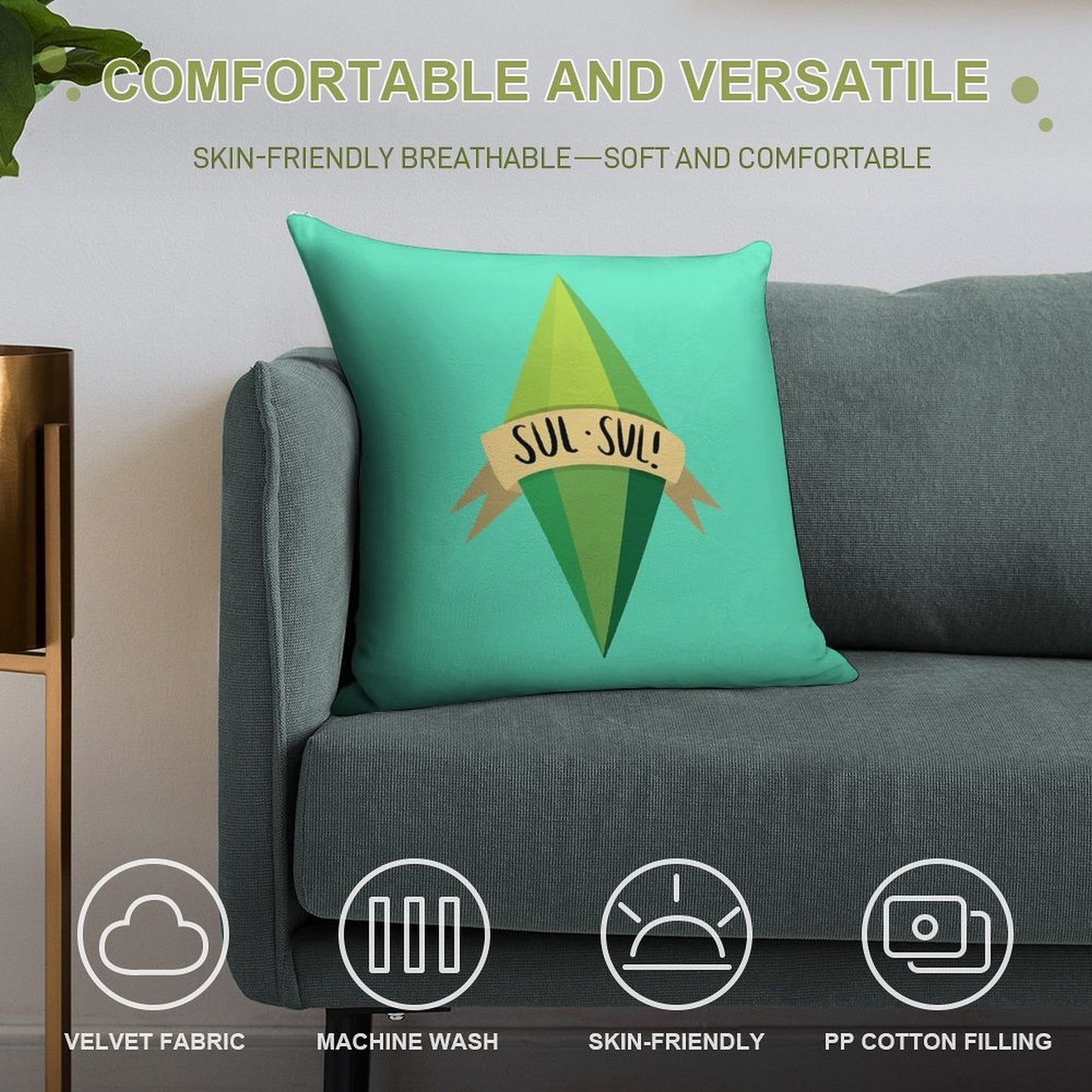 Plumbob Soft Anti-Pilling Throw Pillow
