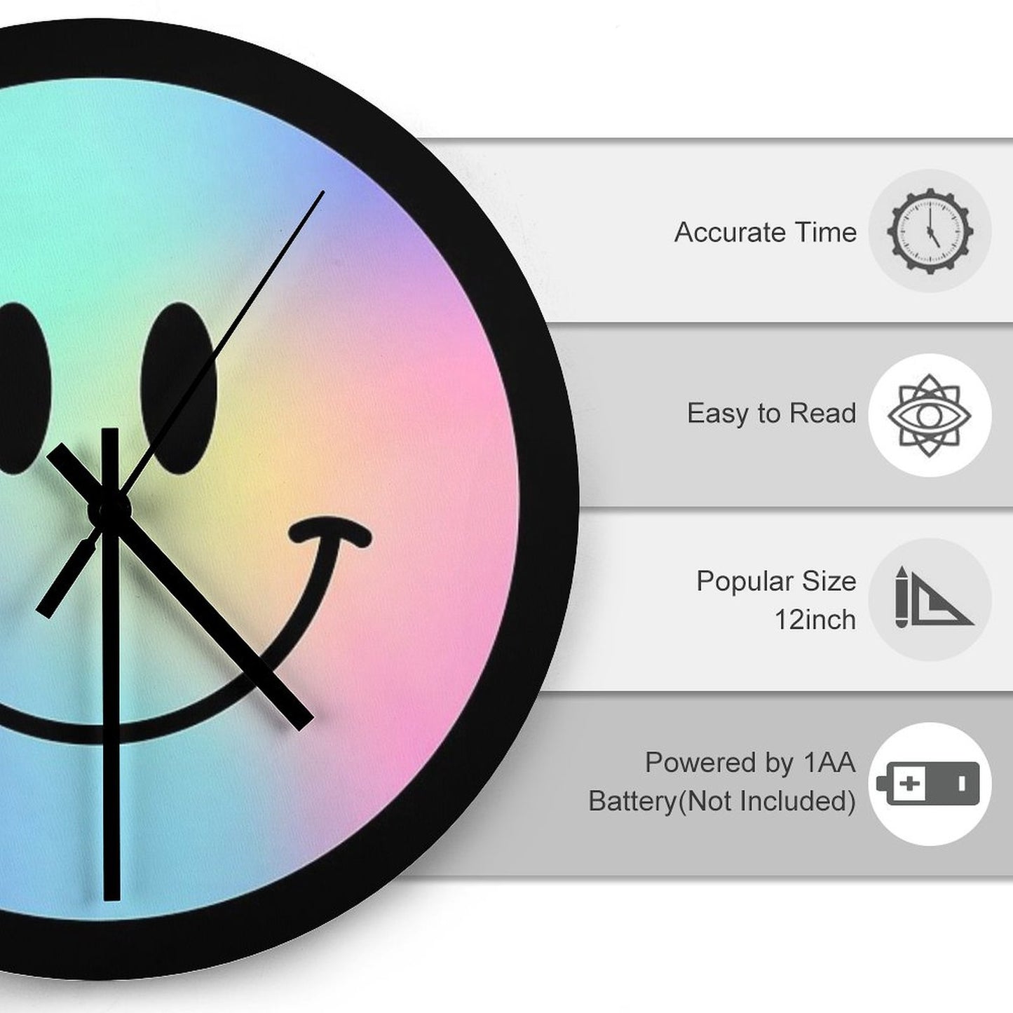046 Holographic Happy Face ) Smiley Wall Clock