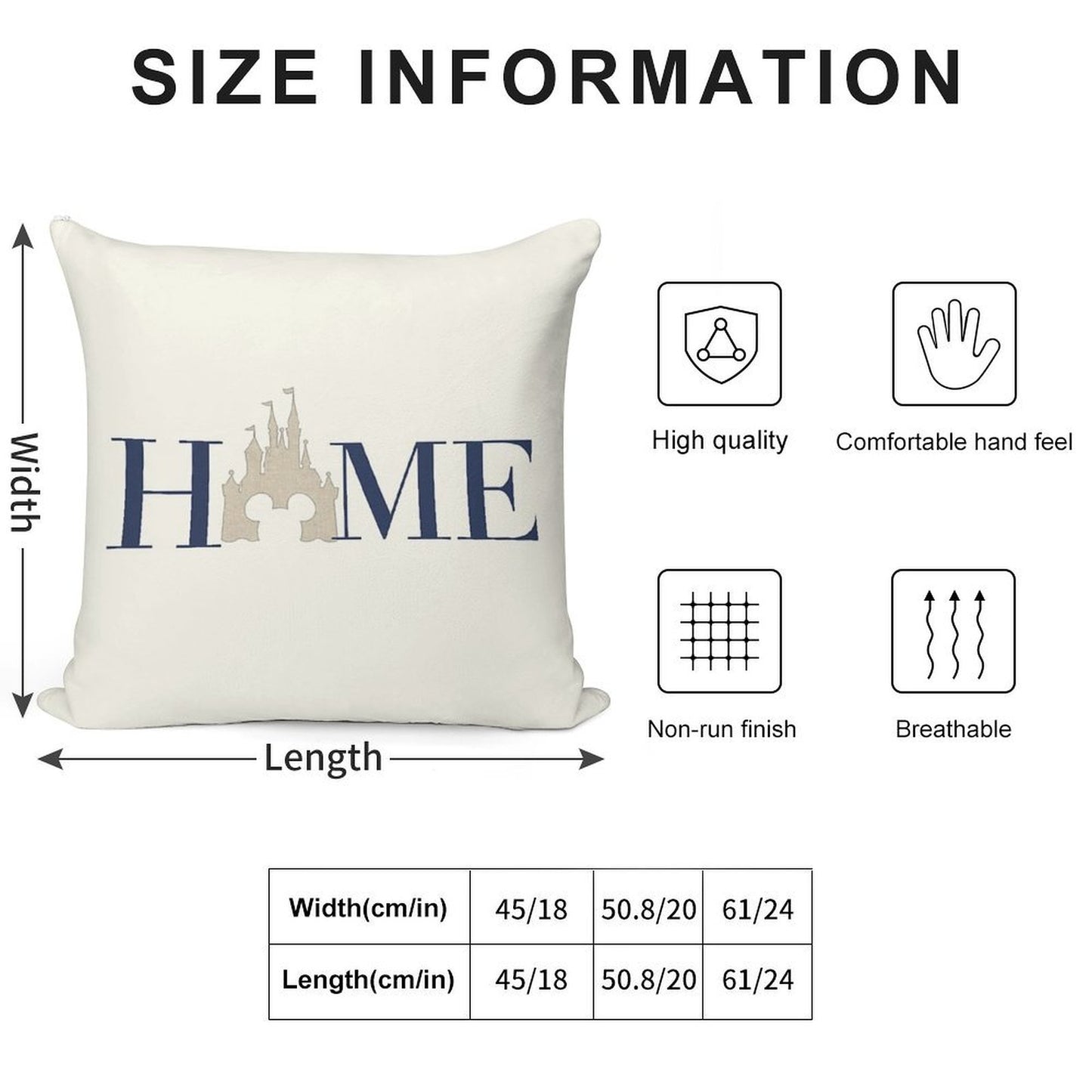 Castle Home Soft Hidden Zipper Throw Pillow