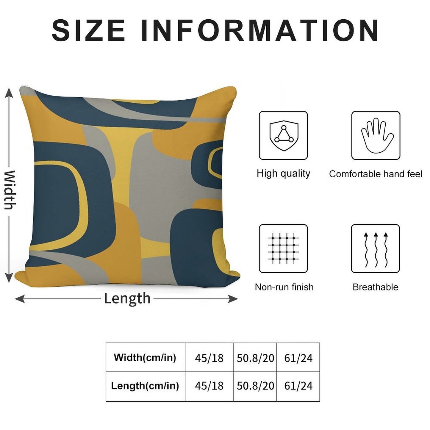 Mid Century Modern Retro Abstract Pattern in Navy Blue, Mustard Yellow, And Gray Soft Anti-Pilling Throw Pillow