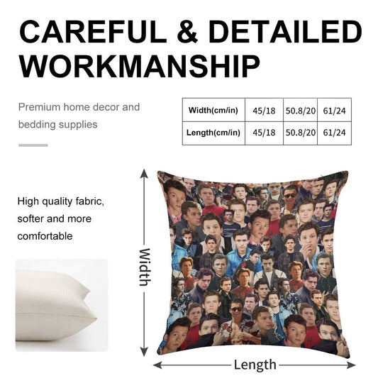 Tom Holland Collage Linen Throw Pillow Cover
