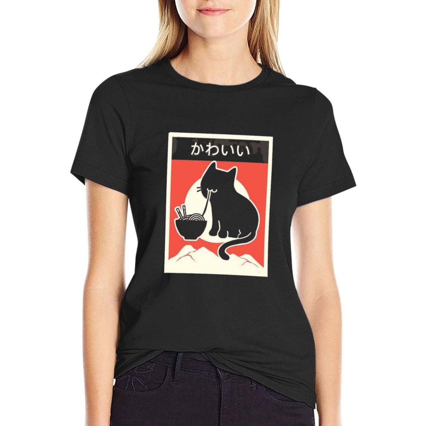 Kawaii Vintage Style Japenese Ramen Cat Eco-friendly Material T-Shirt
