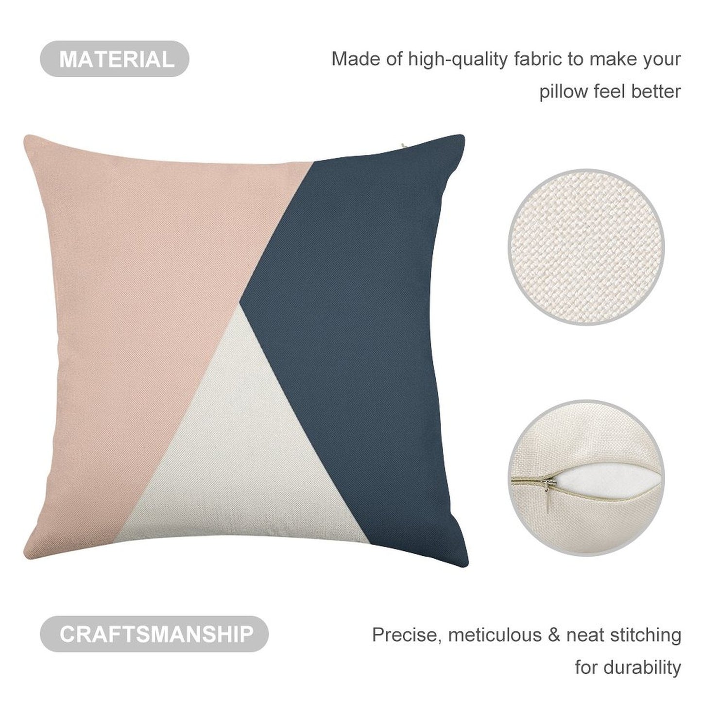 Modern Geometric Blush Pink & Navy Blue Linen Throw Pillow Cover