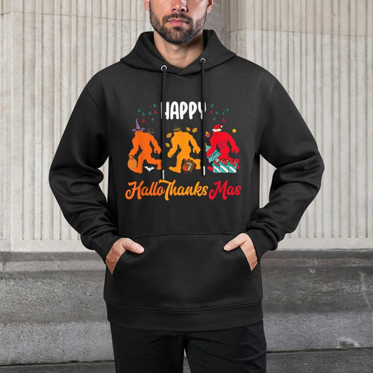 Halloween Christmas Sasquatch Bigfoot Happy Hallothanksmas Machine Washable Hoodie