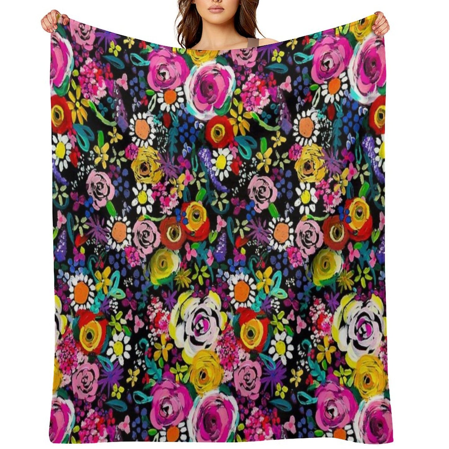 Les Fleurs Vibrant Floral Painting Print Throw Blanket