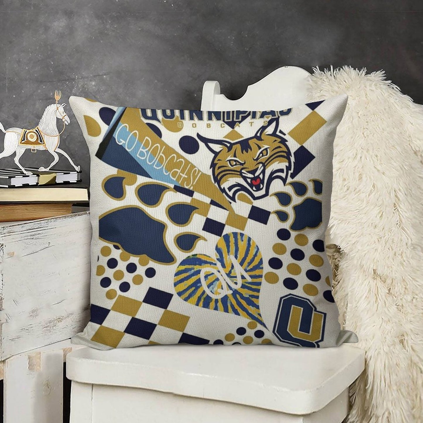 Quinnipiac University Collage Linen Throw Pillow Cover