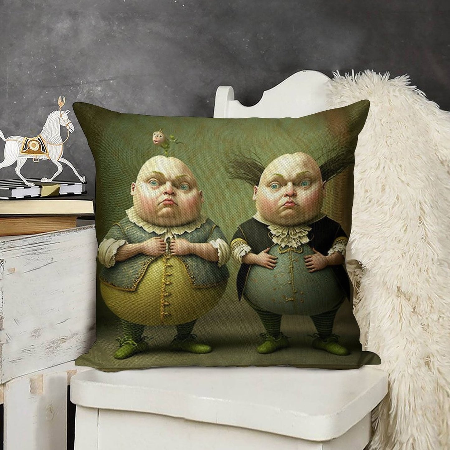 Tweedledee And Tweedledum - The Alice in Wonderland Collection Linen Throw Pillow Cover