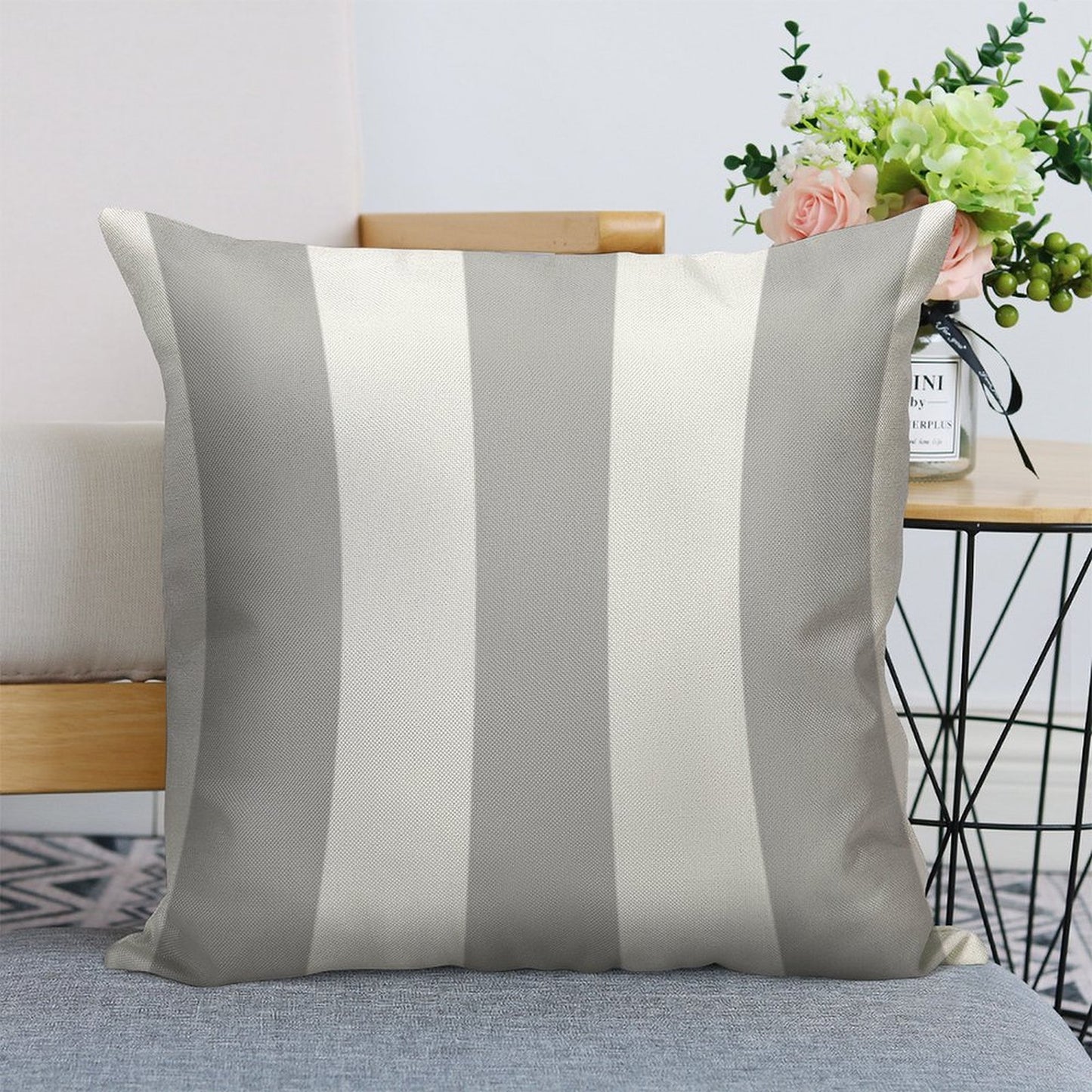 Silver Gray And White Stripes Linen Throw Pillow Cover
