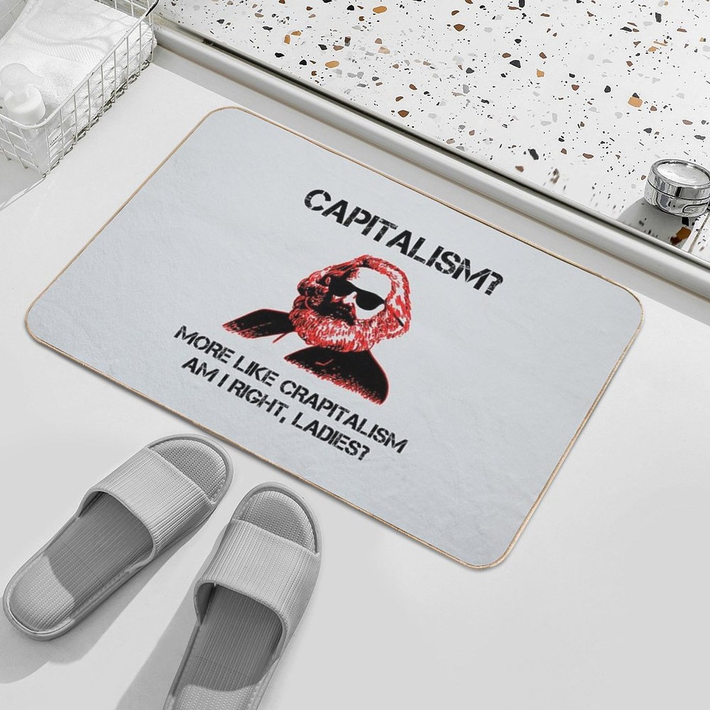 Funny Capitalism Communist T-Shirt Karl Marx Crapitalism Bath Mat