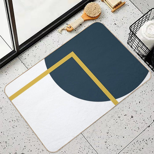 Abstract Geometric Minimalist Navy Blue, Light Mustard Yellow, And White Bath Mat