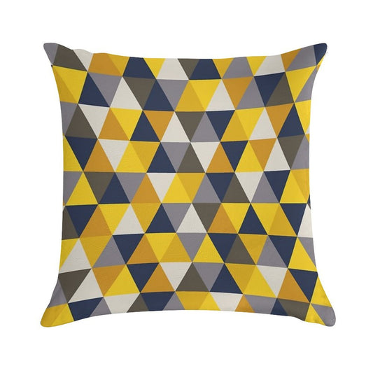 Grey, Blue And Mustard Yellow Geometric Soft Short Plush Fabric Throw Pillow