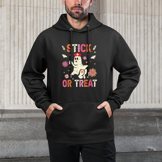 Stick Or Treat Halloween Ghost Nurse Halloween Phlebotomy Cotton-Polyester Blend Hoodie