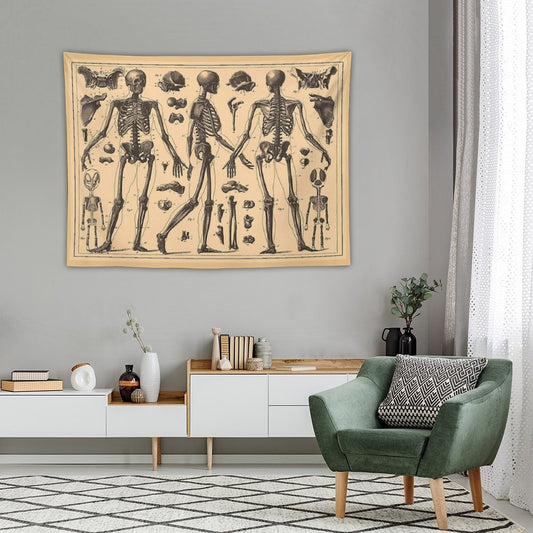 Vintage Human Skeleton Anatomy Diagram Tapestry