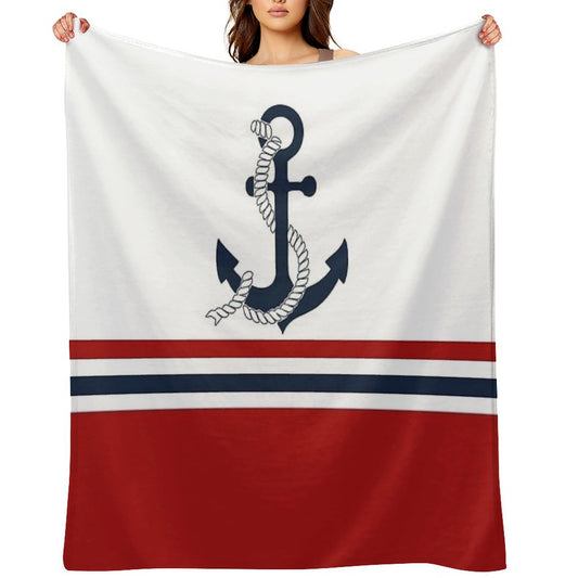 Nautical Blue Anchors with Red, Blue And White Stripes Throw Blanket