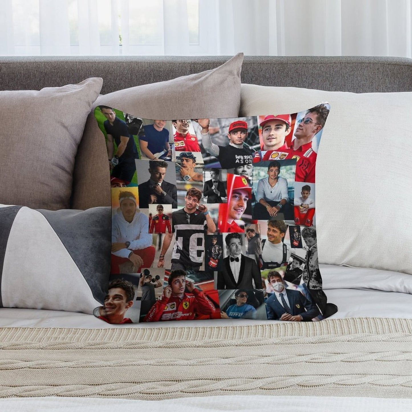 Charles Leclerc Monacan Motorsports Racing Driver Collage Soft Bedroom Essential Throw Pillow