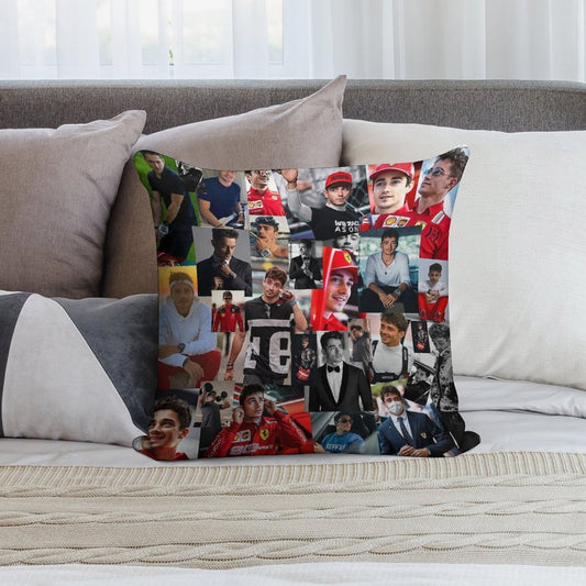 Charles Leclerc Monacan Motorsports Racing Driver Collage Soft Bedroom Essential Throw Pillow
