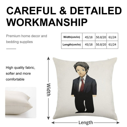 Adachi From Persona Linen Throw Pillow Cover
