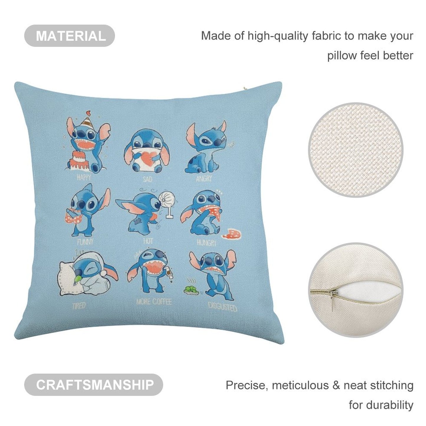 Stitch Emoticon! Linen Throw Pillow Cover