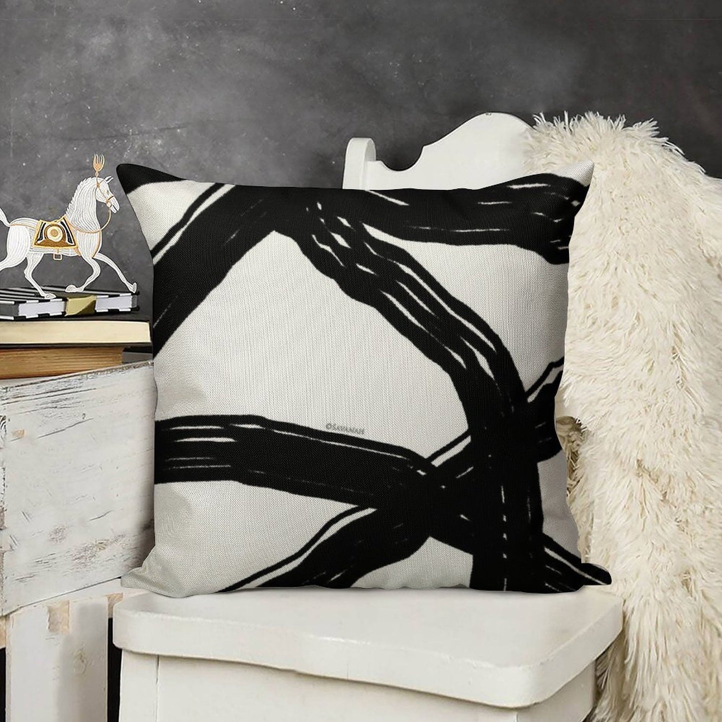Black And White Linen Throw Pillow Cover
