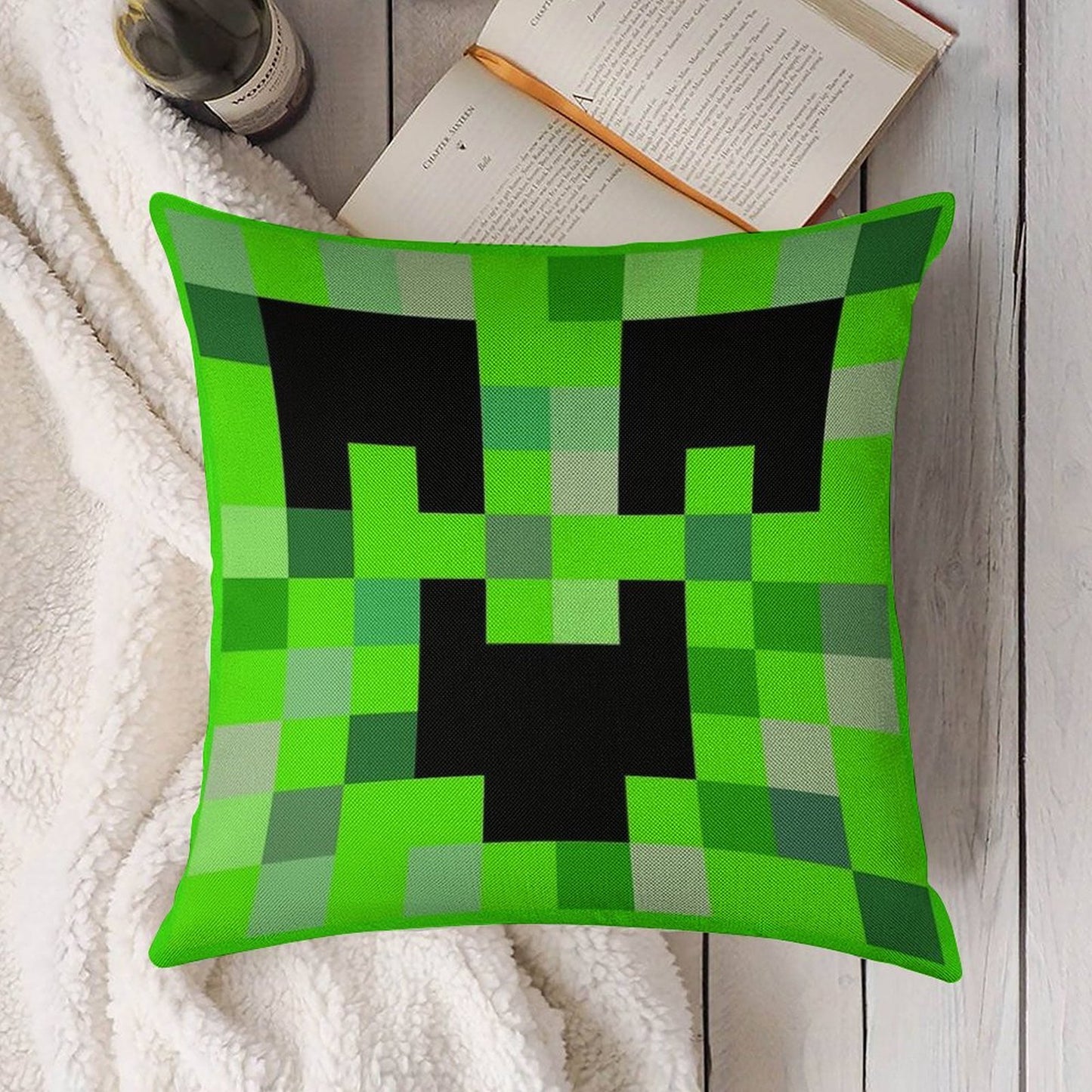 Kawaii Creeper Linen Throw Pillow Cover