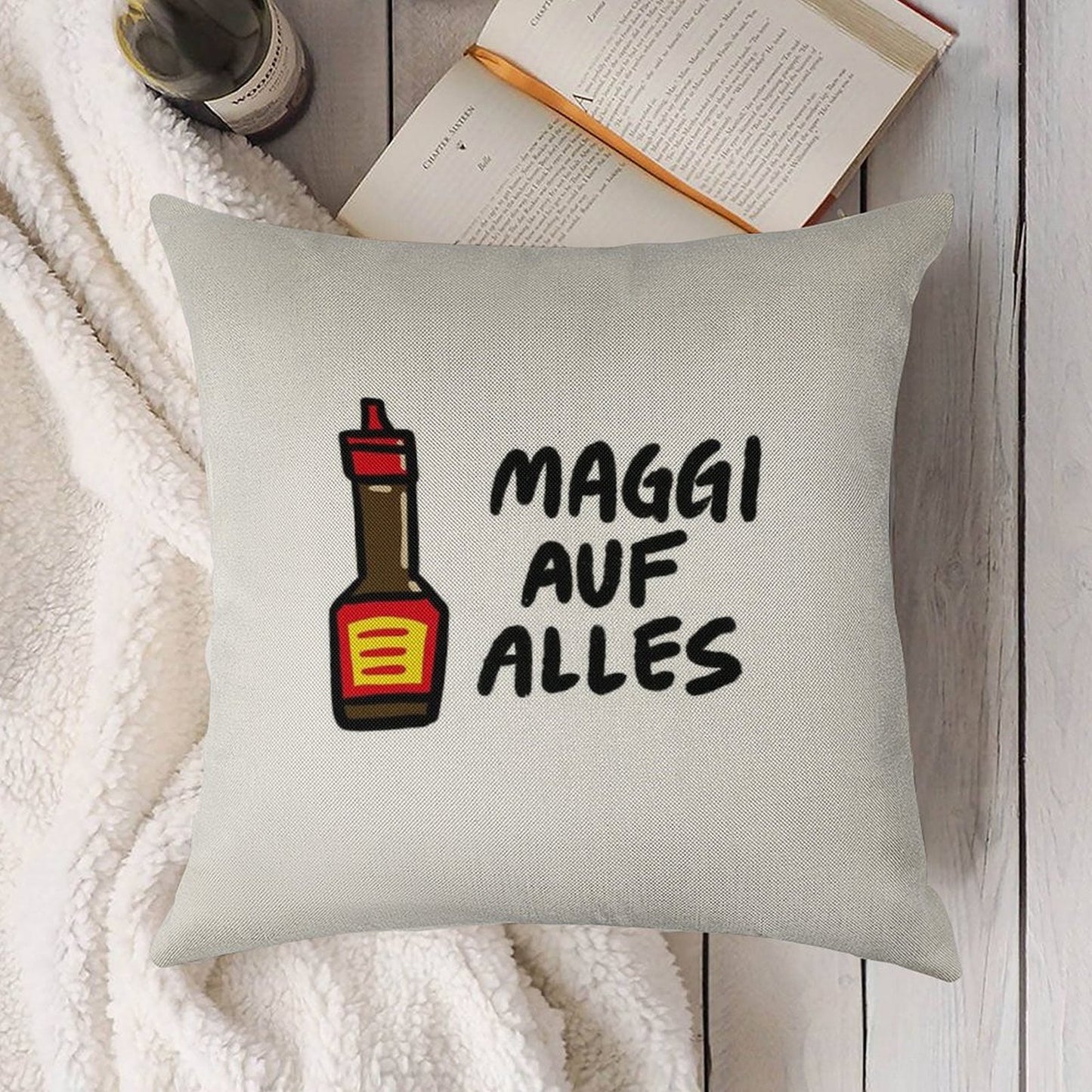 Maggi Auf Alles (Deutsch) Linen Throw Pillow Cover