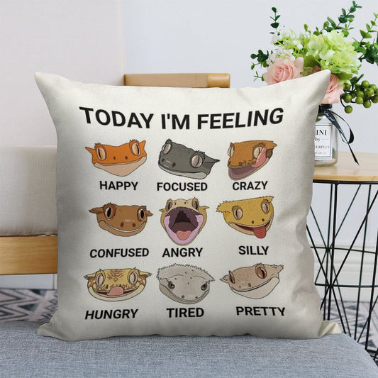 Today I'm Feeling... Crested Gecko Linen Throw Pillow Cover