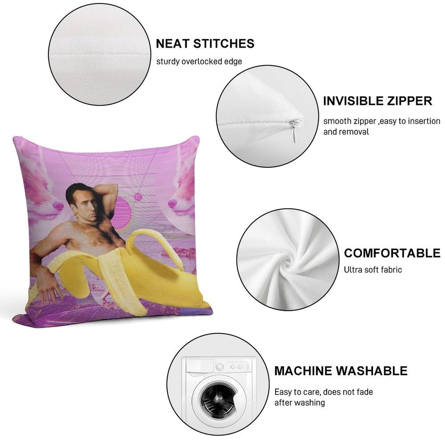Nicholas Cage Banana Vaporwave Soft Luxury Feel Throw Pillow