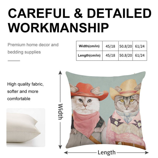 Cowboy Cats Linen Throw Pillow Cover