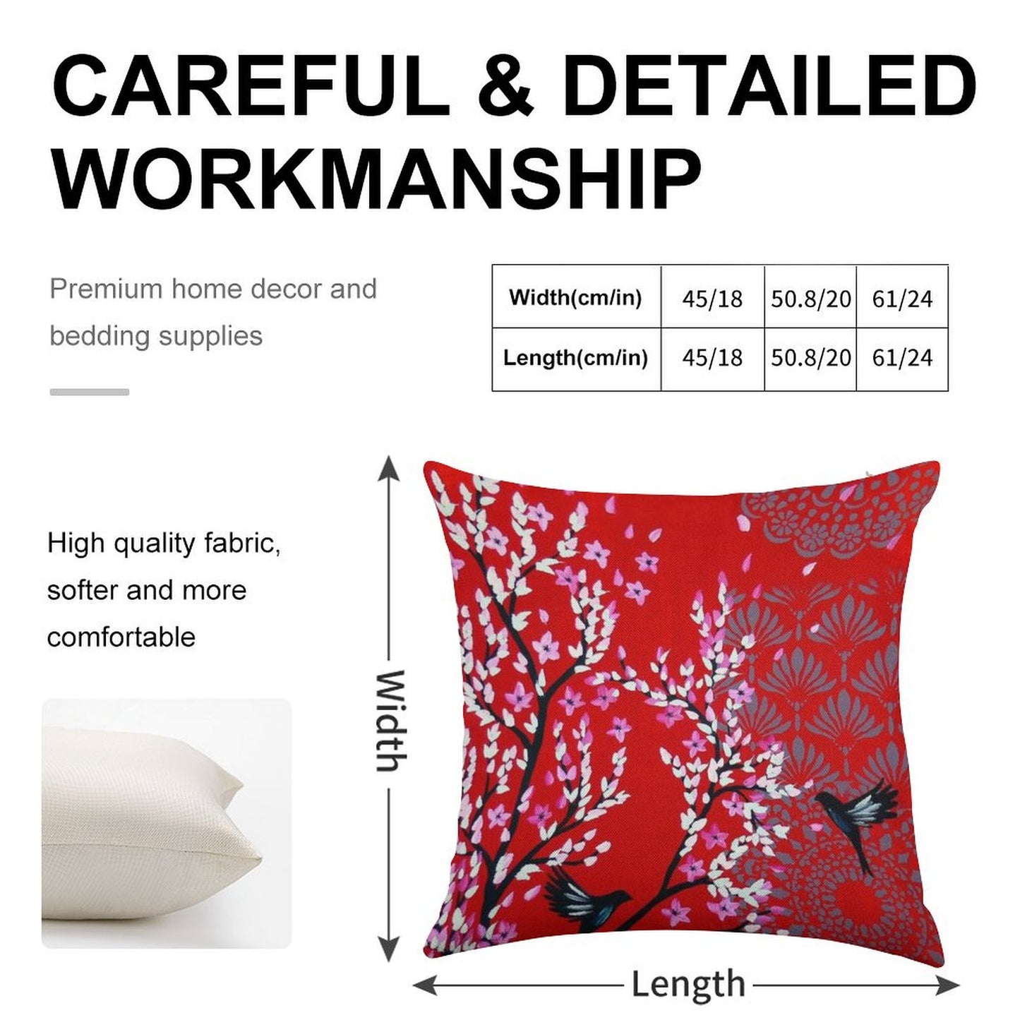 Red Cherry Blossom Linen Throw Pillow Cover