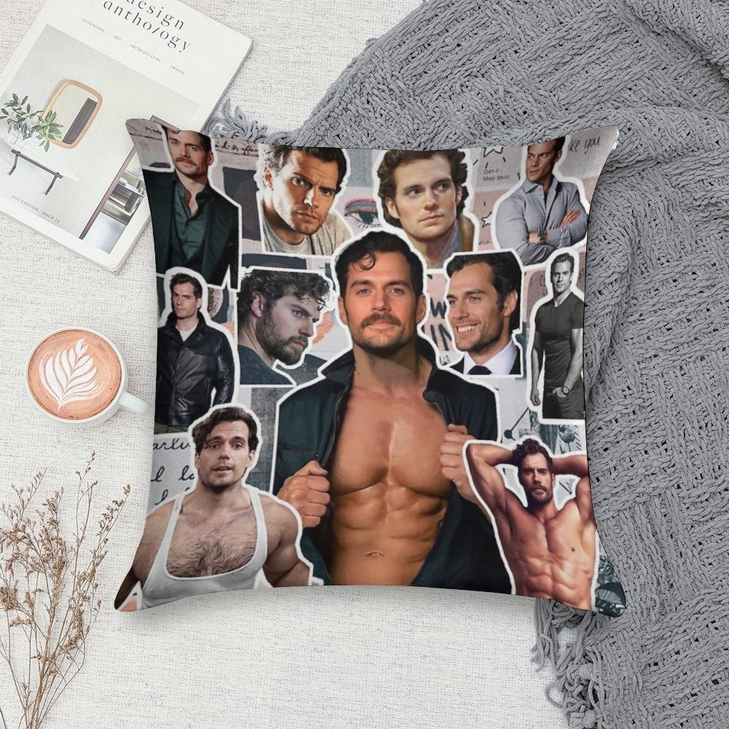 Henry Cavill Photo Collage Soft Short Plush Fabric Throw Pillow