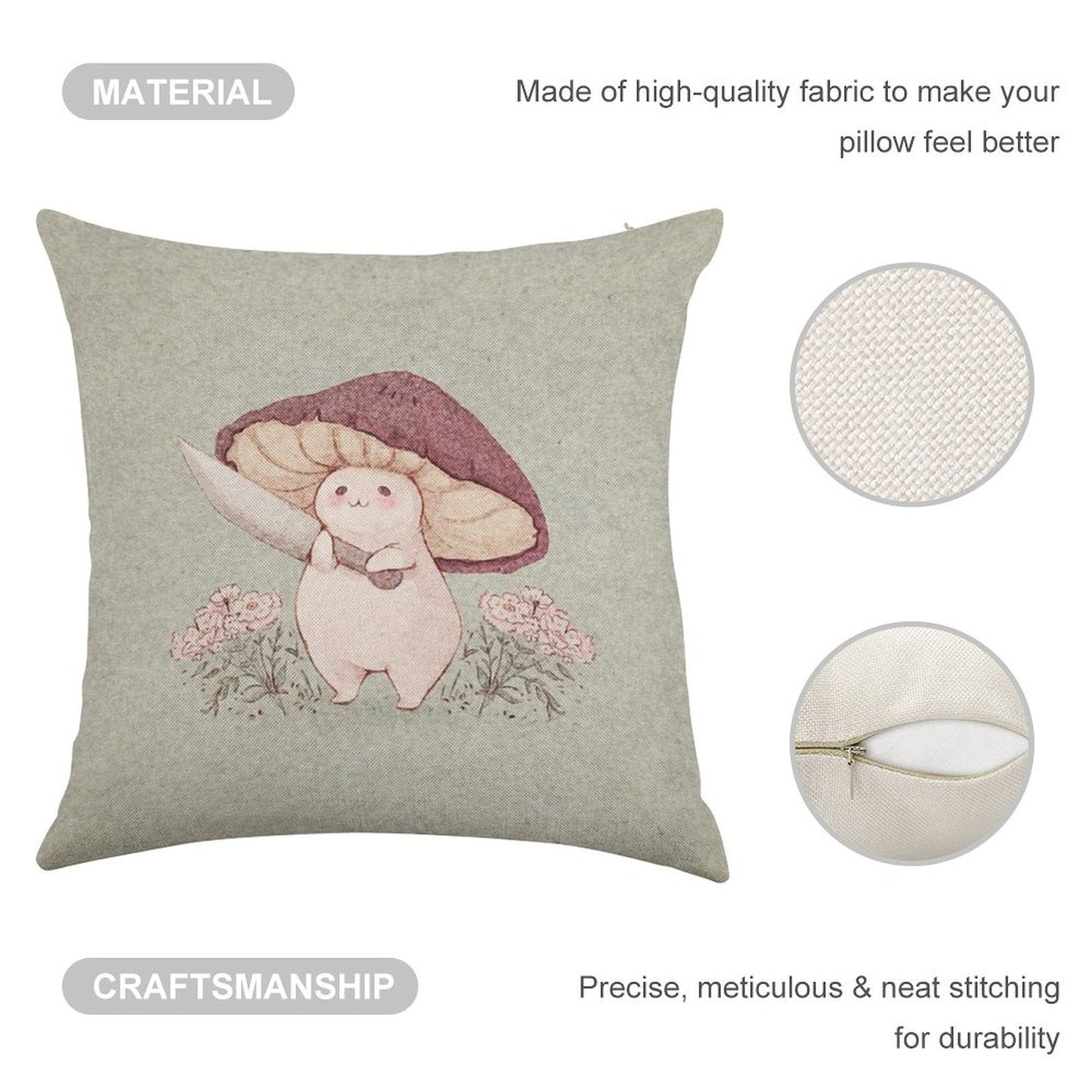Let Me See What You Have Little Mushroom (no Text) Linen Throw Pillow Cover