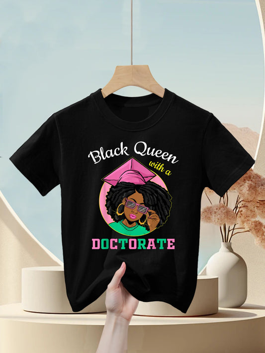 Black Queen With A Doctorate Degree Pink & Green Graduation Kids T-Shirt