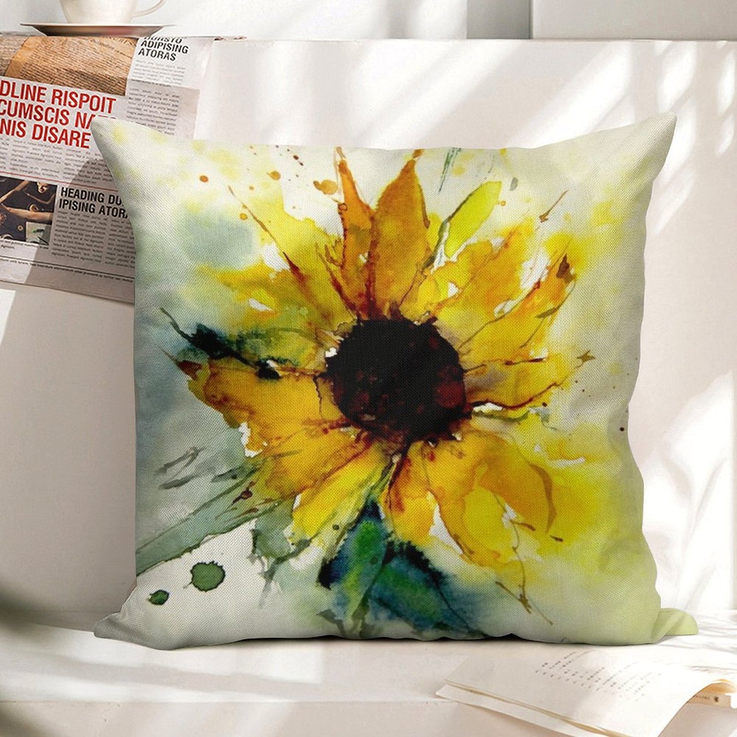 Sunflower Linen Throw Pillow Cover