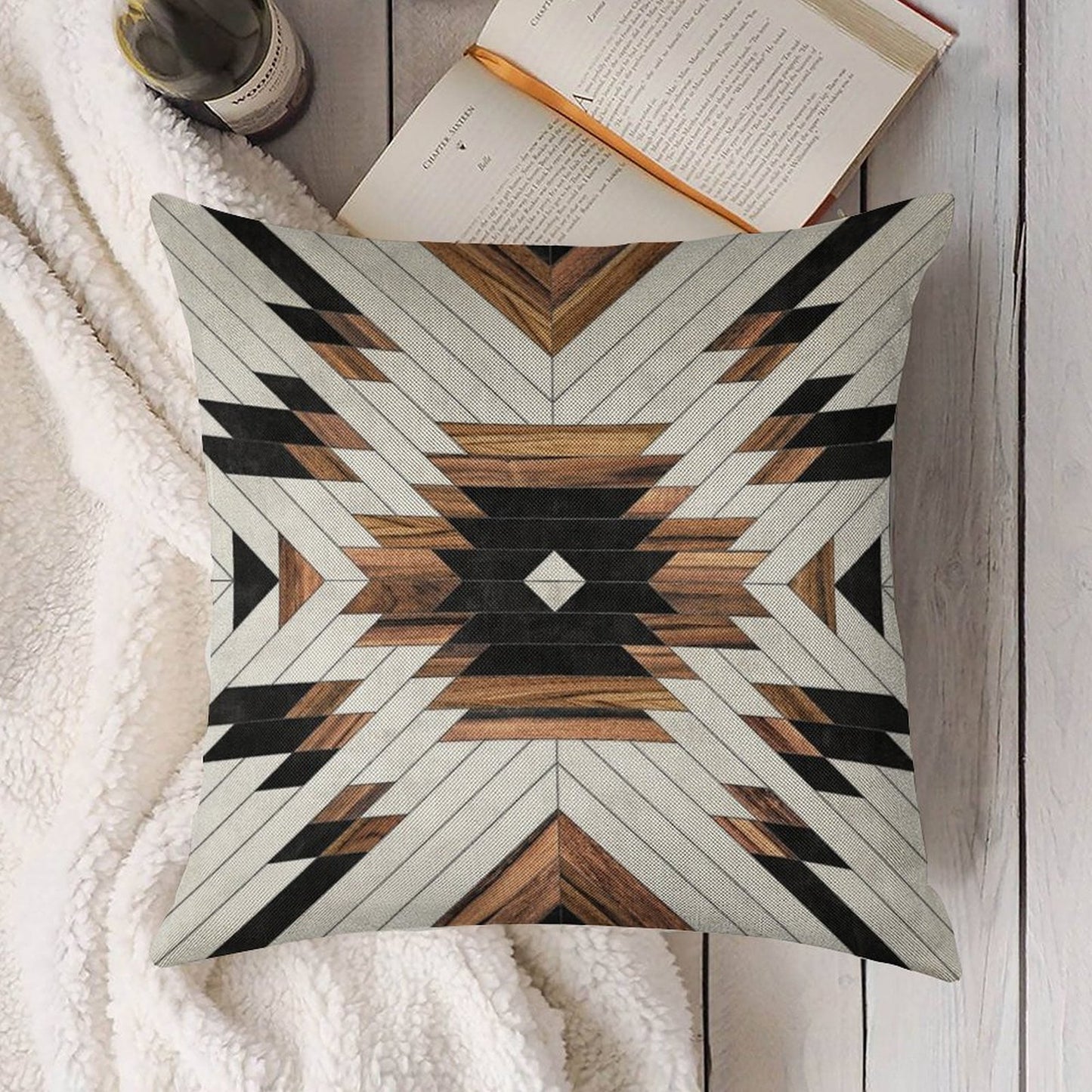 Urban Tribal Pattern No.5 - Aztec - Concrete And Wood Linen Throw Pillow Cover