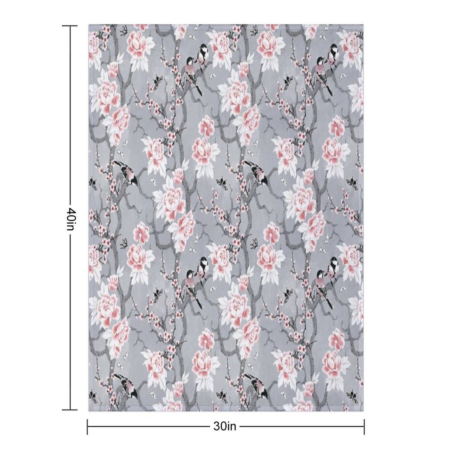 Chinoiserie Birds in Grey Throw Blanket