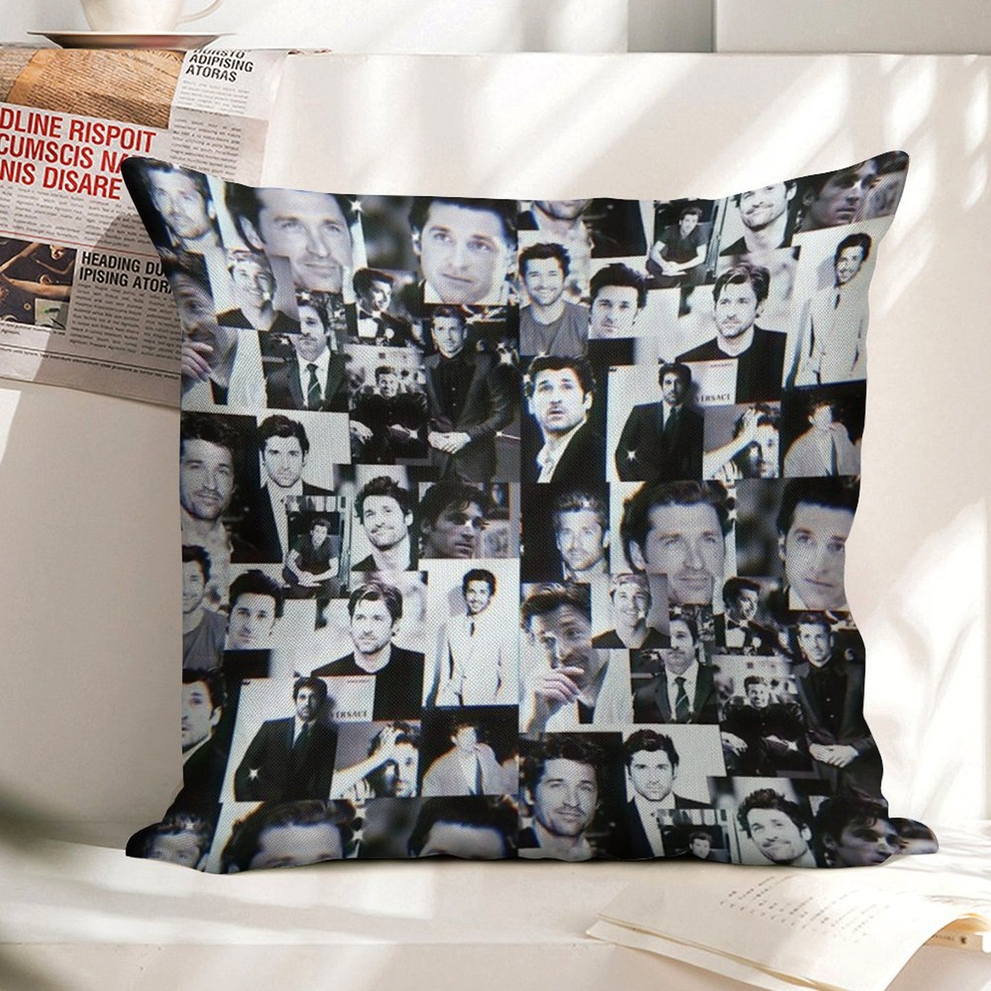 Patrick Dempsey Collage Linen Throw Pillow Cover