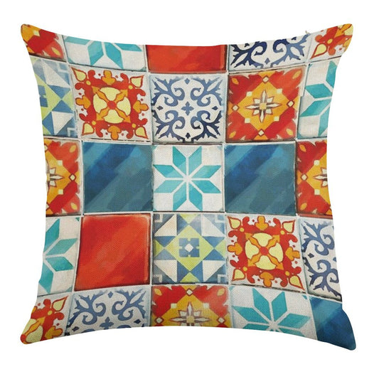 Colorful Azulejos Tiles from Azul Board Game Linen Throw Pillow Cover