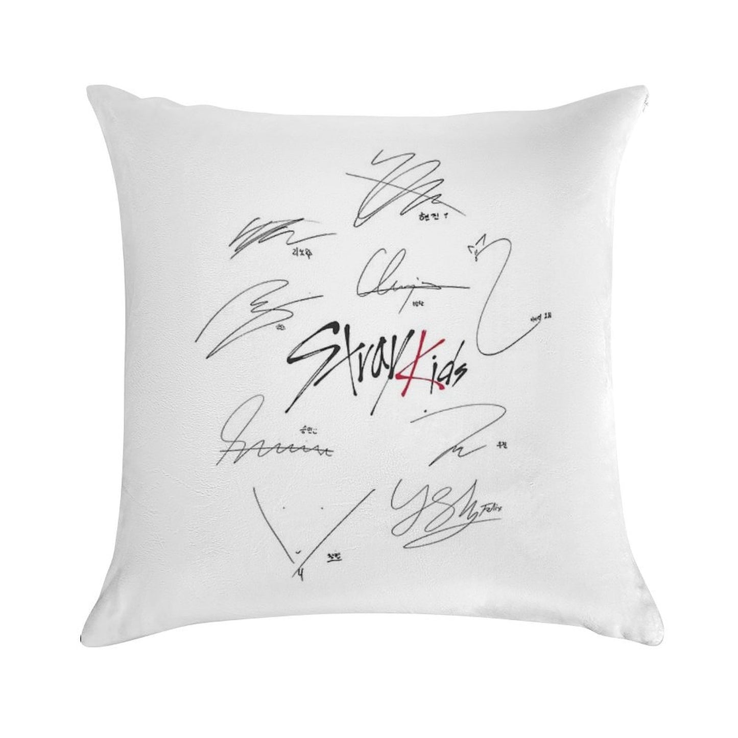Stray Kids Ot9 - Signatures (white) Soft High-Density Material Throw Pillow
