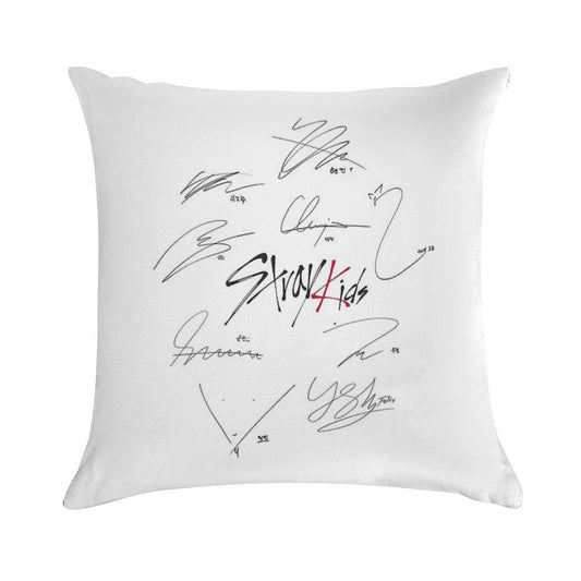 Stray Kids Ot9 - Signatures (white) Soft High-Density Material Throw Pillow