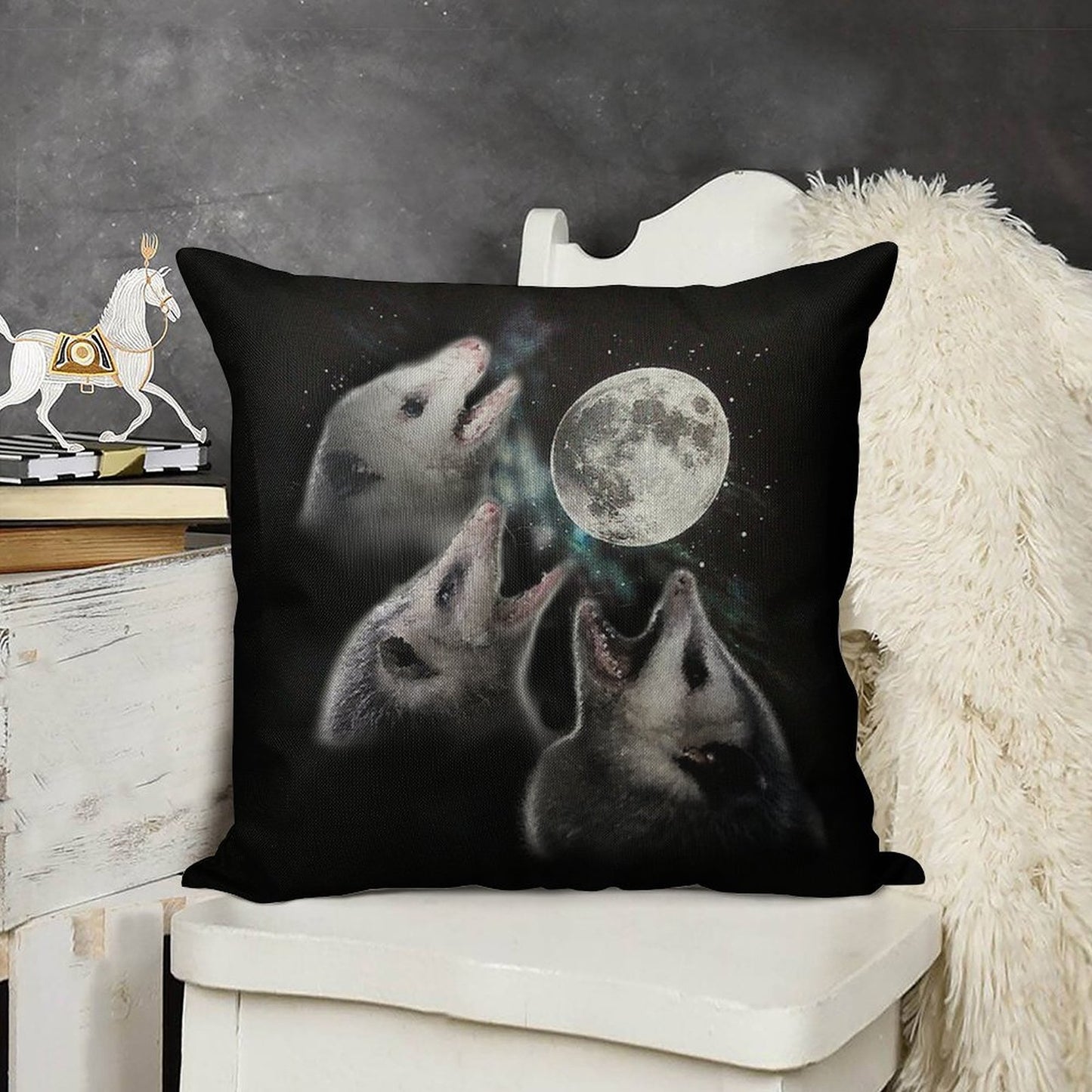 3 Opossum Moon Linen Throw Pillow Cover