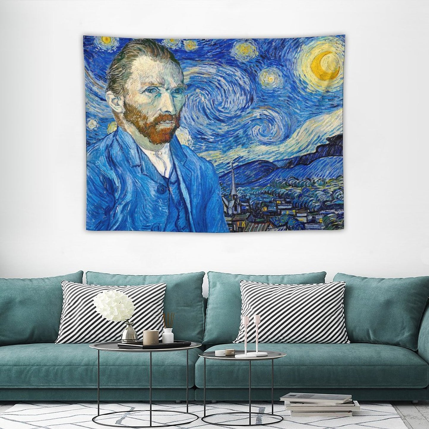 Van Gogh Self-Portrait in Front of Starry Night Tapestry