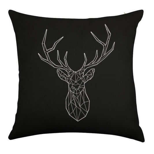 Geometric Stag - BLACK Linen Throw Pillow Cover