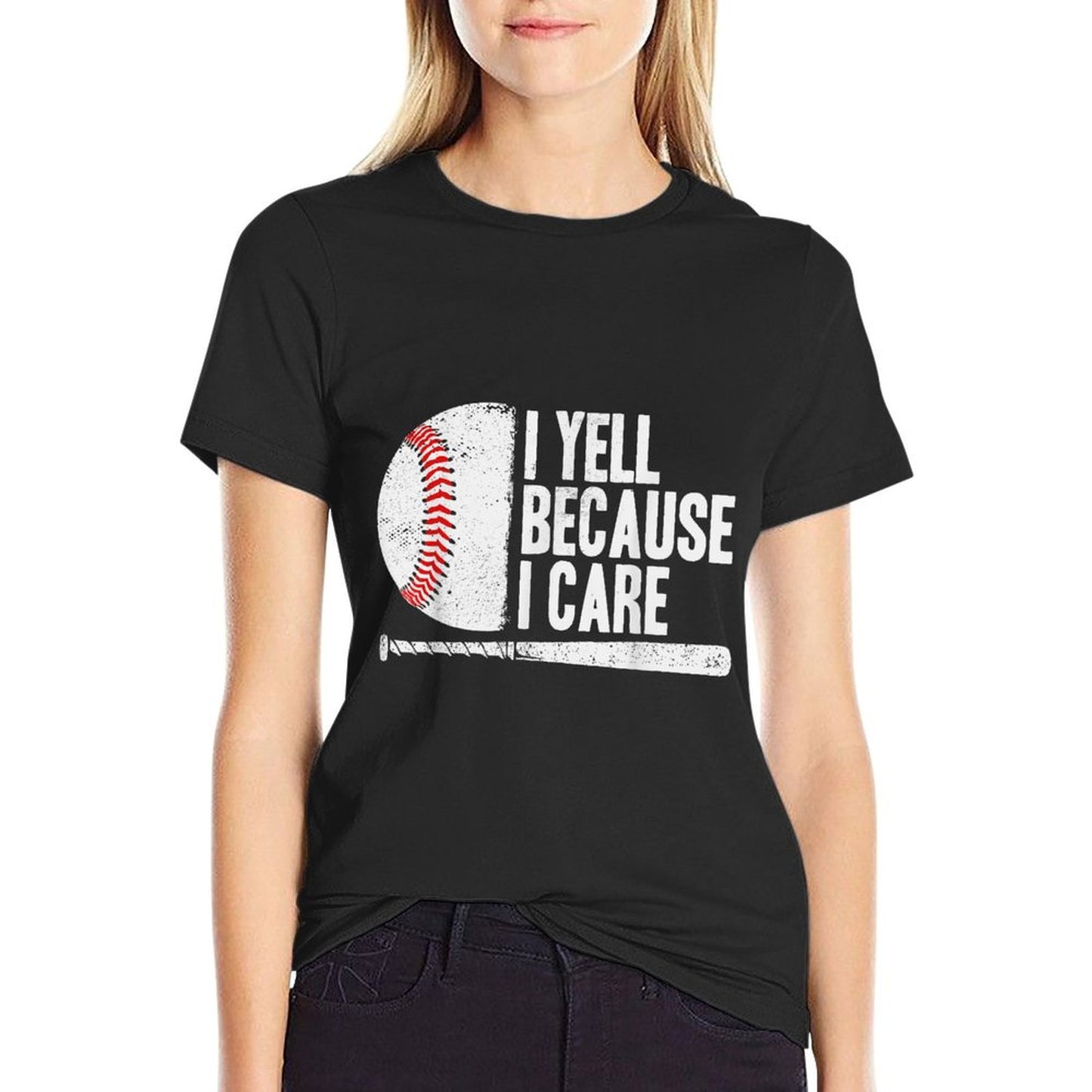 Funny Baseball Fan Humor I Yell Because I Care Baseball Dads T-Shirt