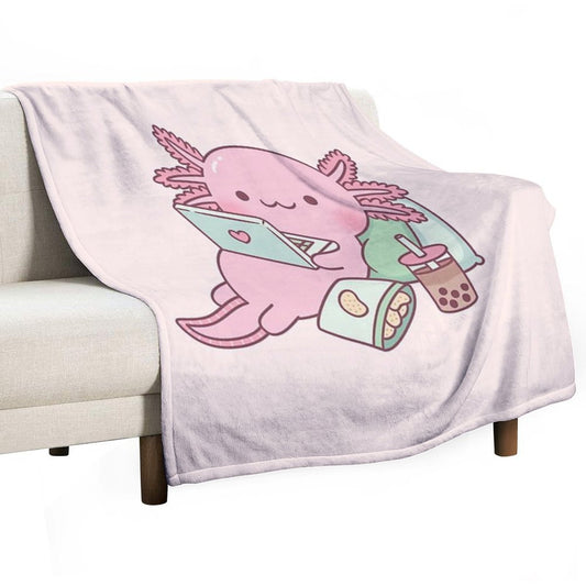 Cute Chilling Axolotl Throw Blanket