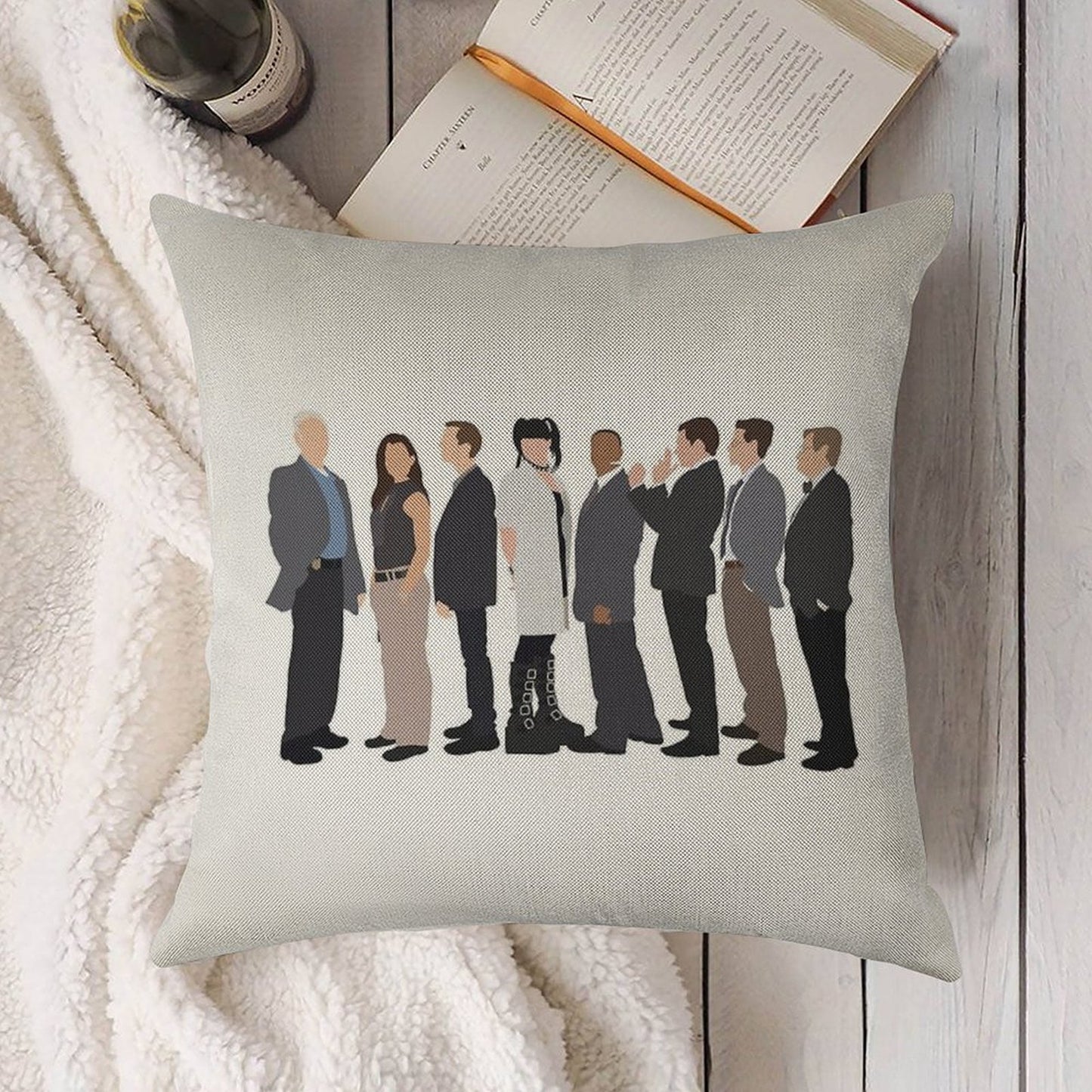 NCIS Cast Drawing Linen Throw Pillow Cover