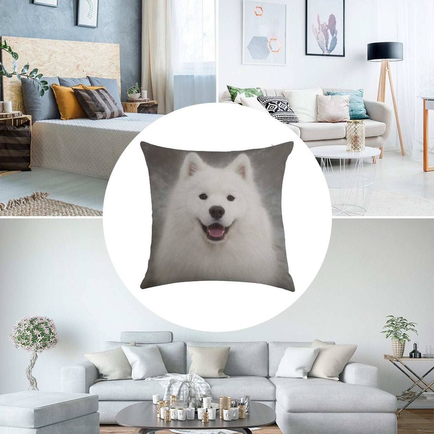 Samoyed Puppy Dog Linen Throw Pillow Cover