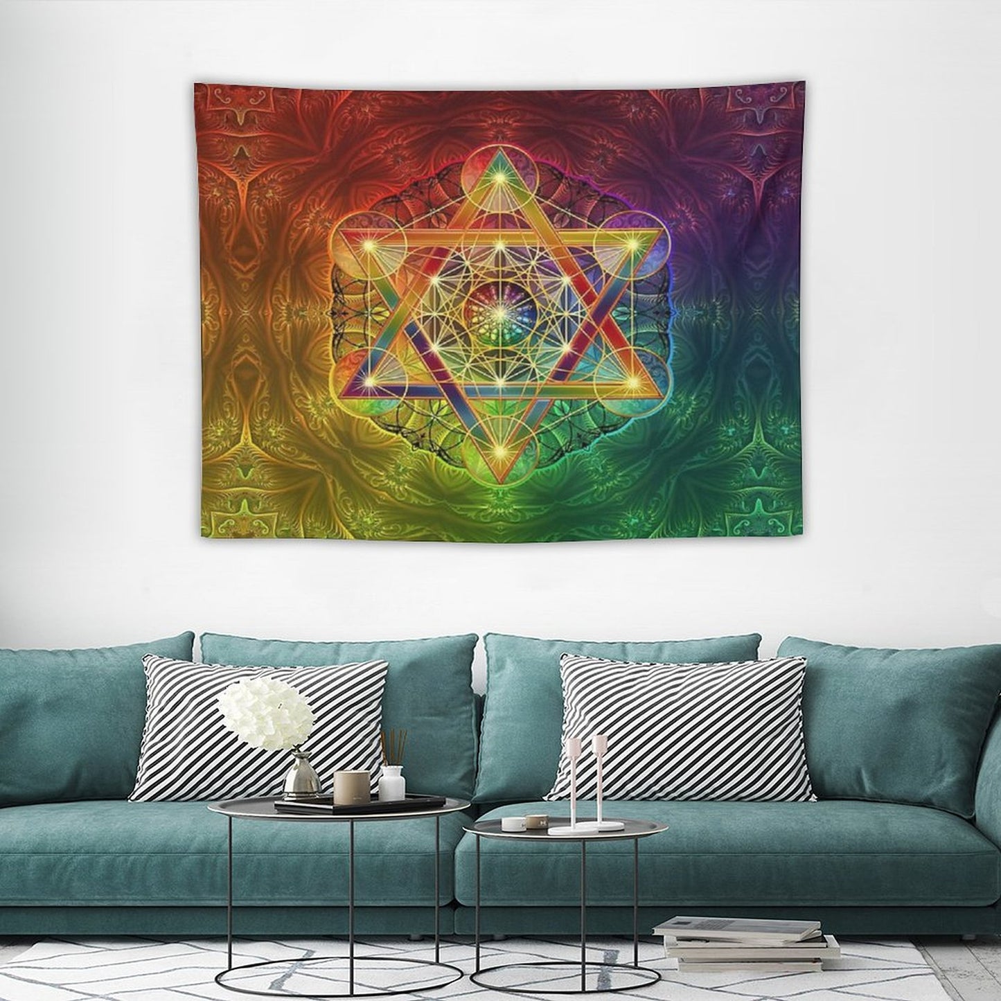 Metatron's Cube with Merkabah And Flower of Life Tapestry